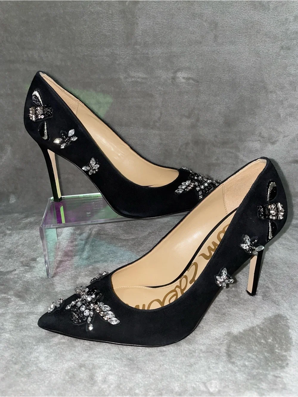 Sam Edelman Hazel 3 Black Suede Butterfly Embellished Stiletto Pumps Size 9M
